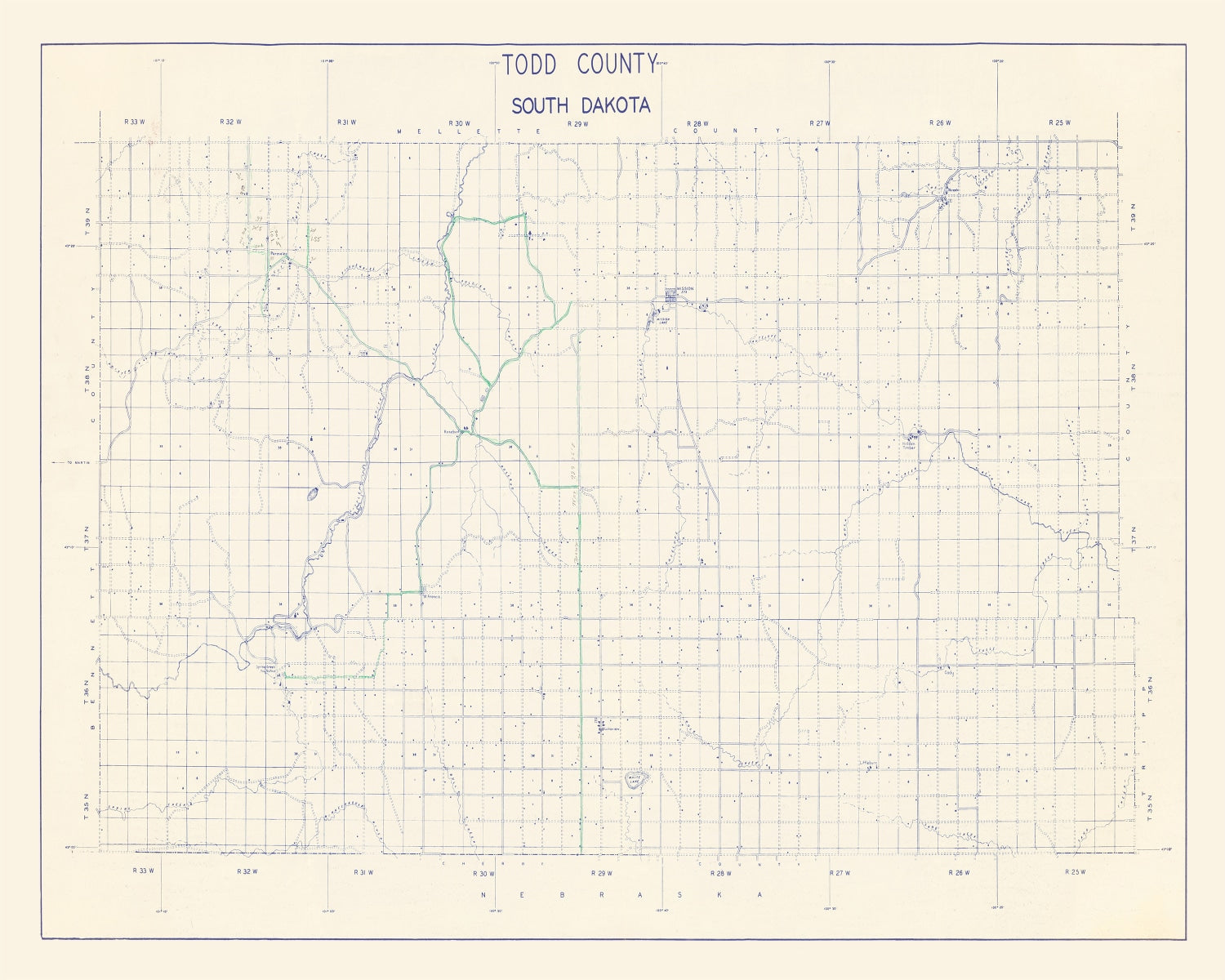 Vintage Map of Todd County, South Dakota 1900