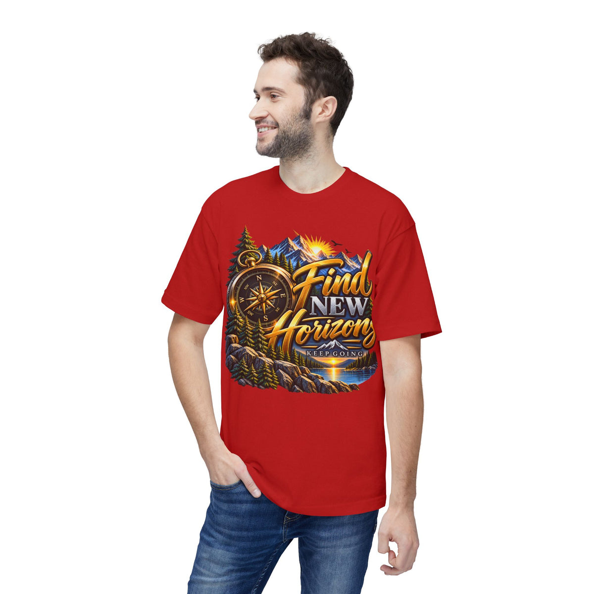 Find New Horizons T-Shirt — Adventure Compass Mountain Graphic Tee