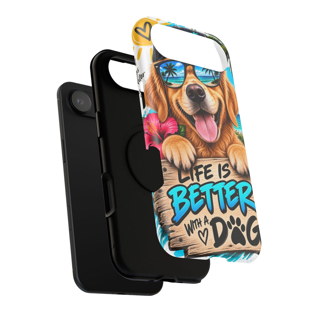 Impact-Resistant Phone Case — "Life Is Better With a Dog" Tropical Dog Design