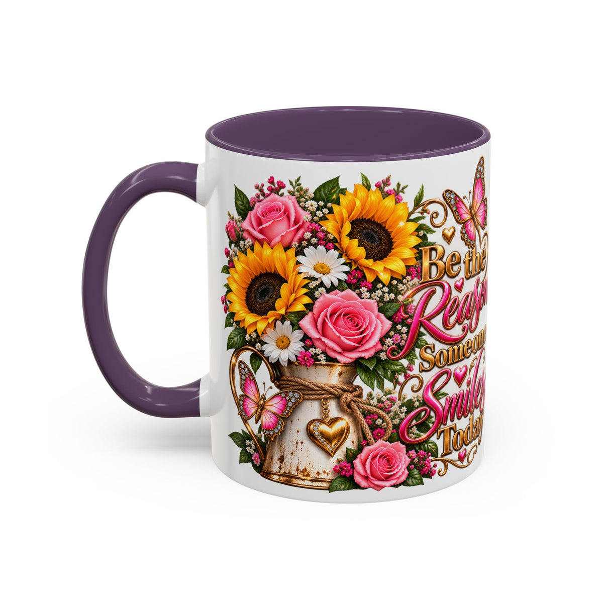 Be the Reason Someone Smiles Today Accent Coffee Mug – Floral Sunflower & Rose Inspirational 11/15oz