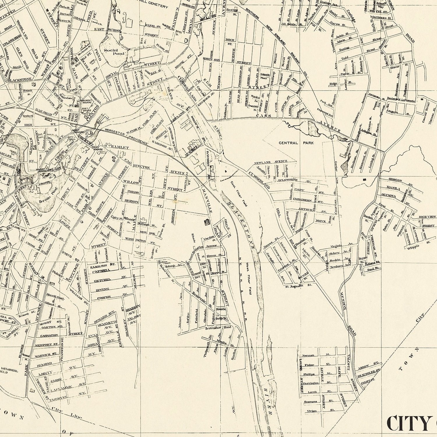 Vintage Map of Woonsocket, Rhode Island 1929
