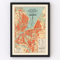 Vintage Map of Geneva, Sweden 1920