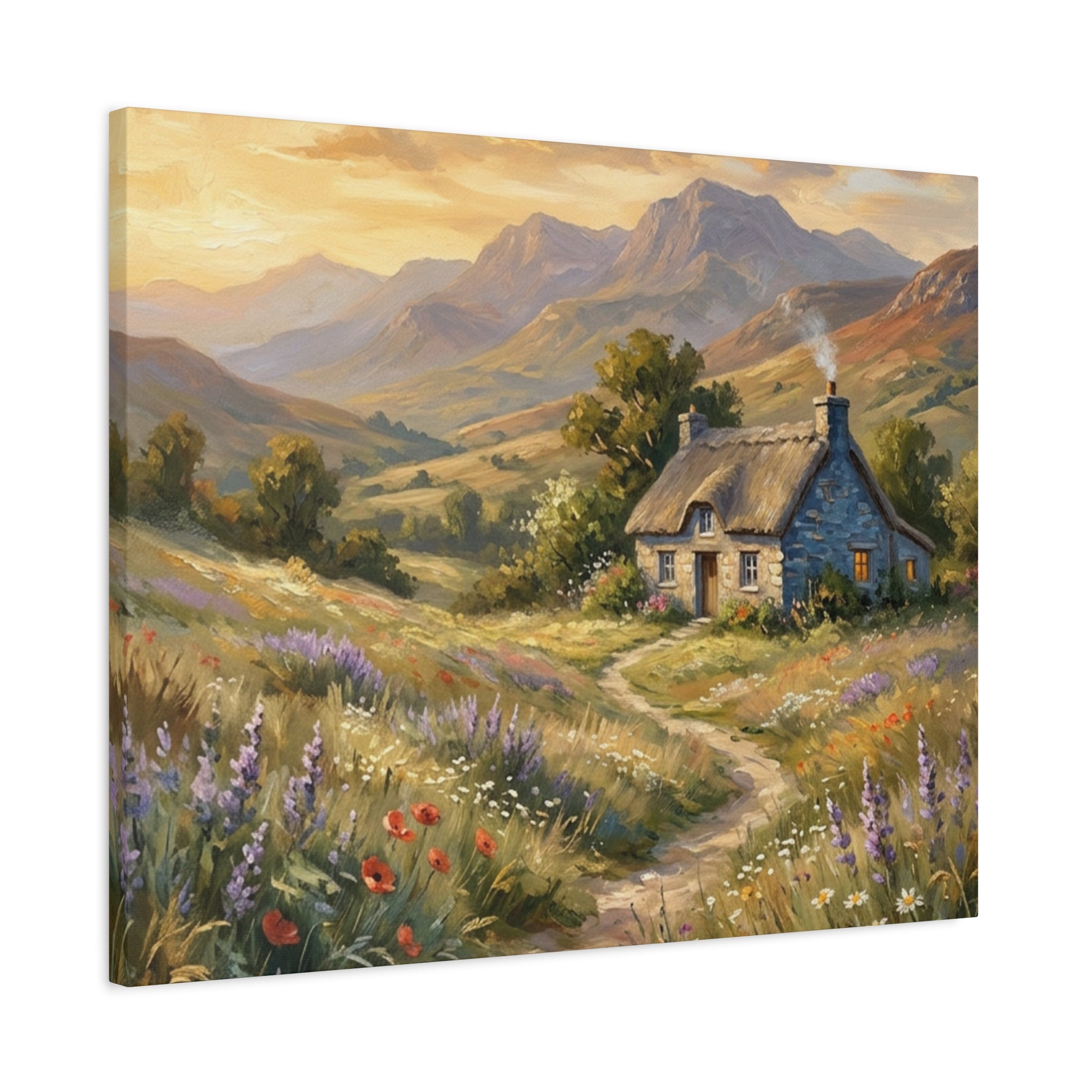 Countryside Cottage Canvas Wall Art — Tranquil Rustic Landscape Print