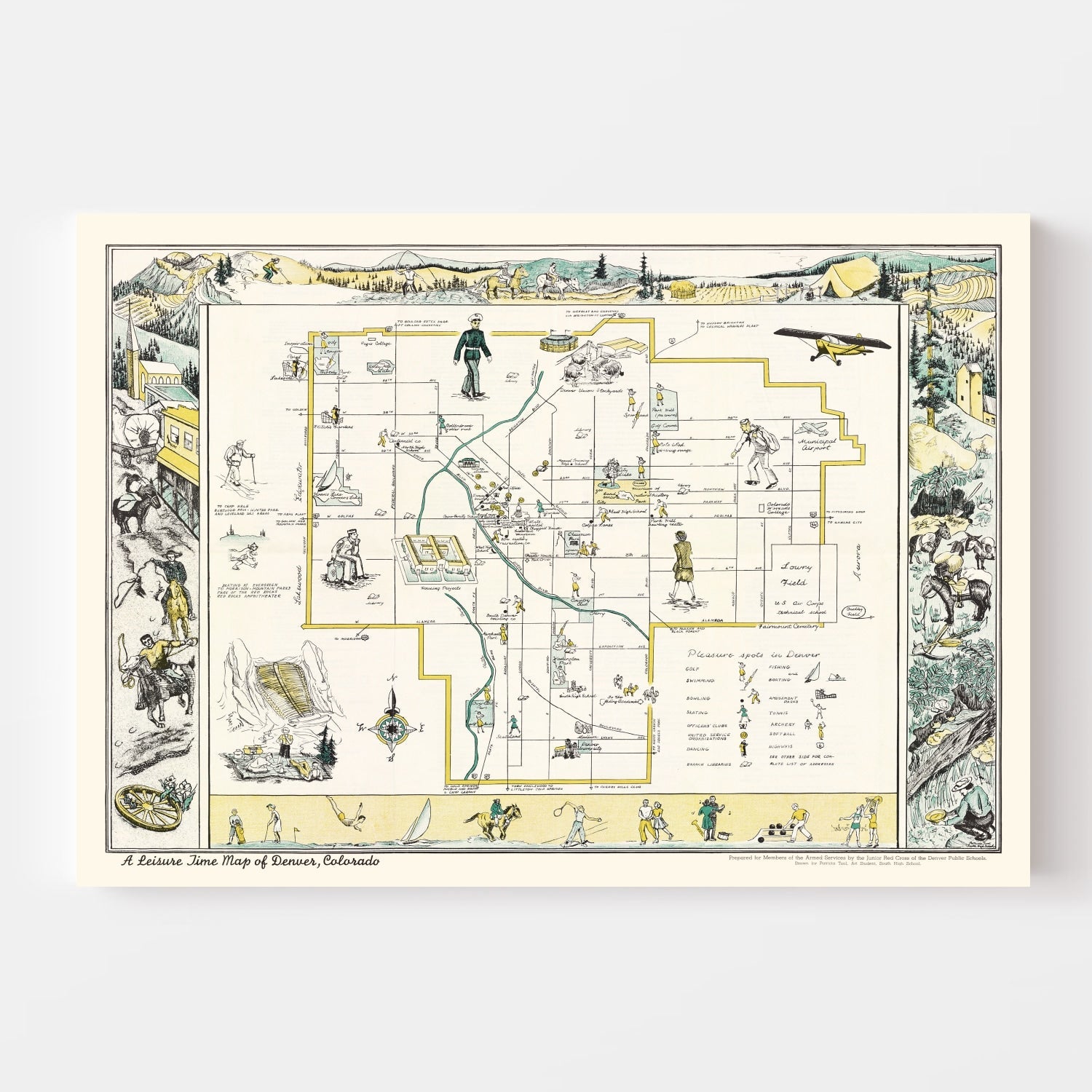 Vintage Map of Denver, Colorado 1945