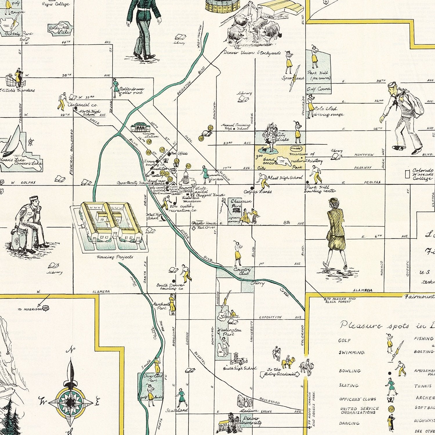 Vintage Map of Denver, Colorado 1945