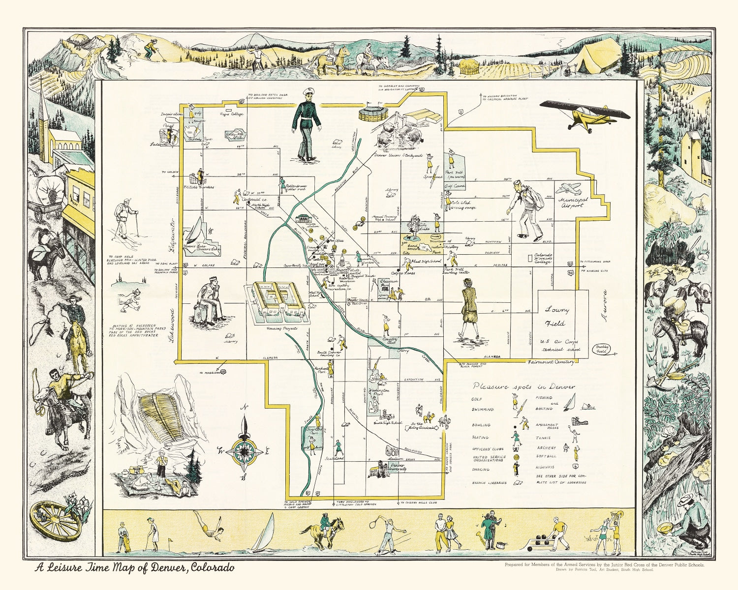 Vintage Map of Denver, Colorado 1945