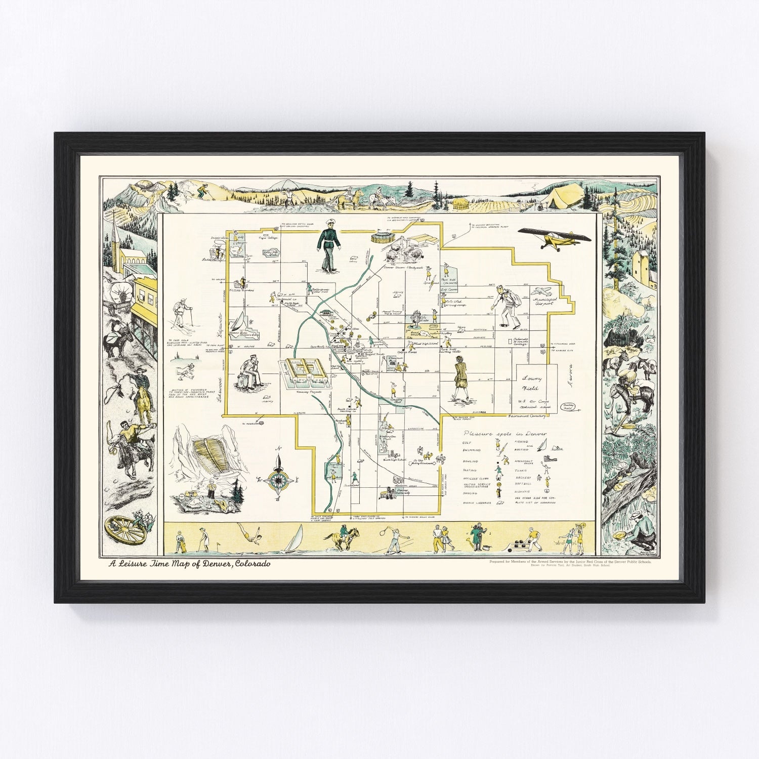 Vintage Map of Denver, Colorado 1945