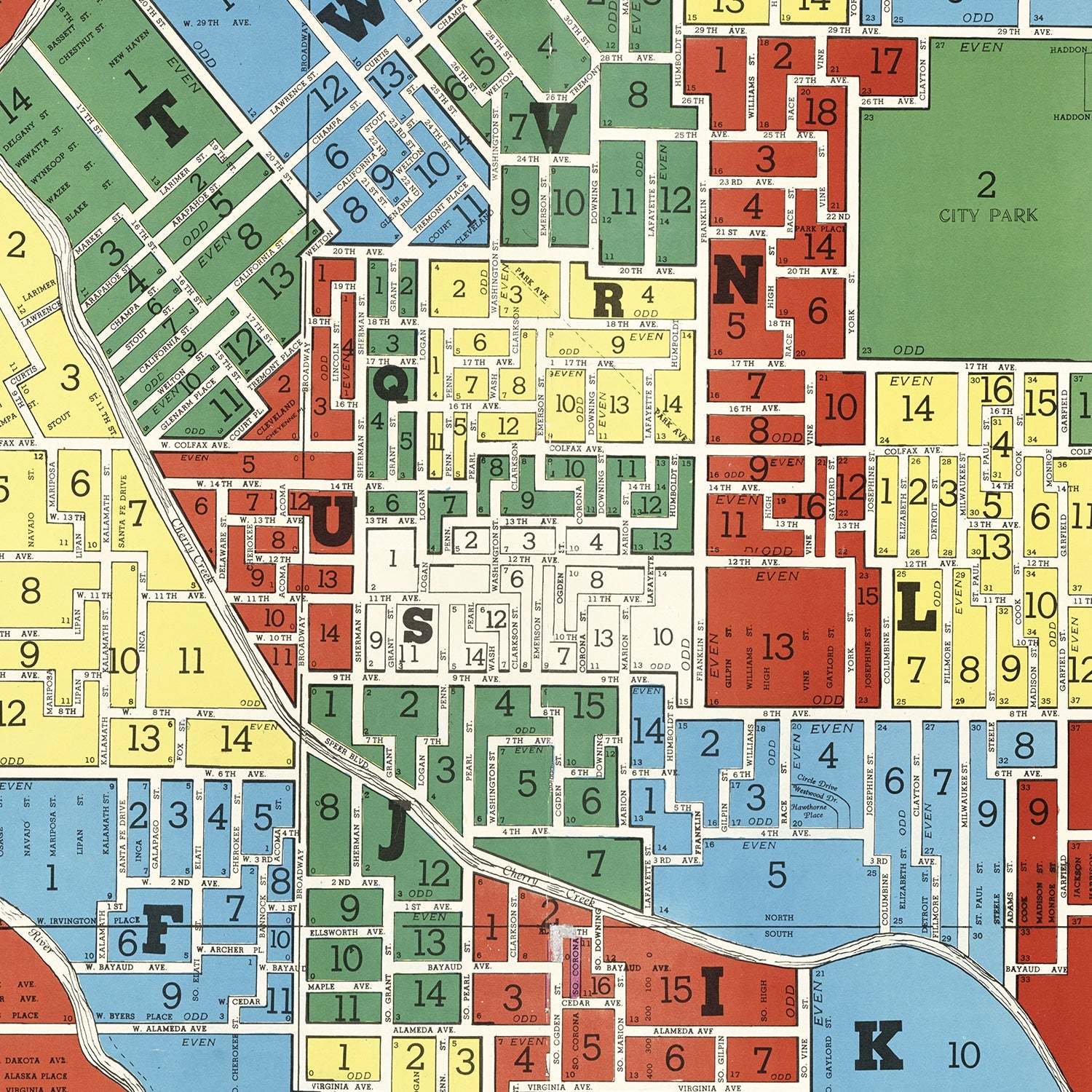 Vintage Map of Denver, Colorado 1941