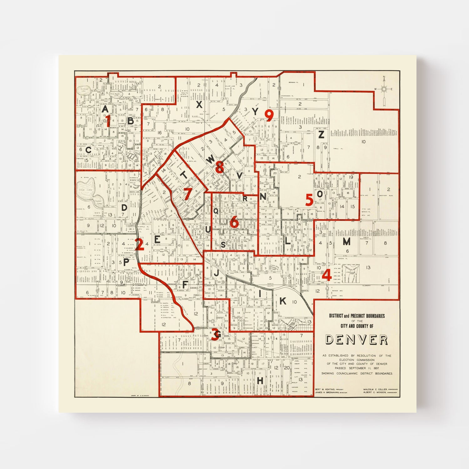 Vintage Map of Denver County, Colorado 1937