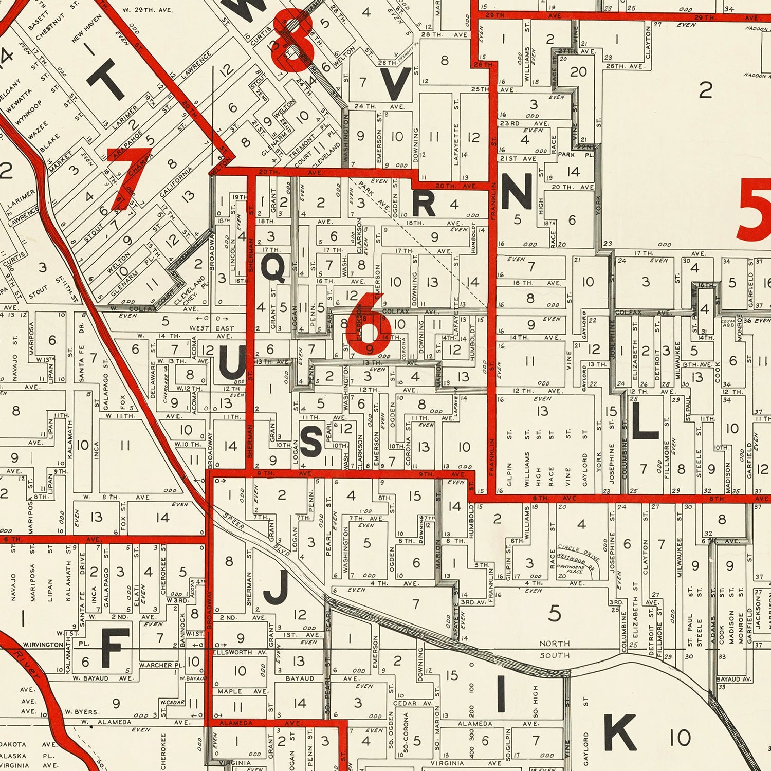 Vintage Map of Denver County, Colorado 1937
