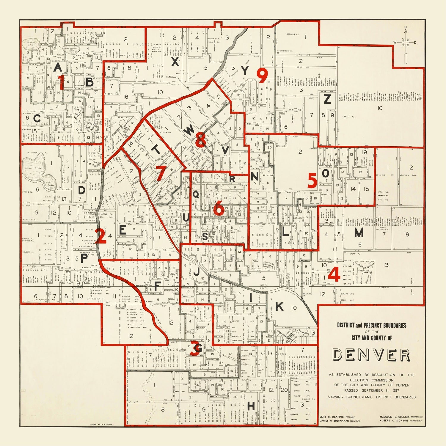 Vintage Map of Denver County, Colorado 1937