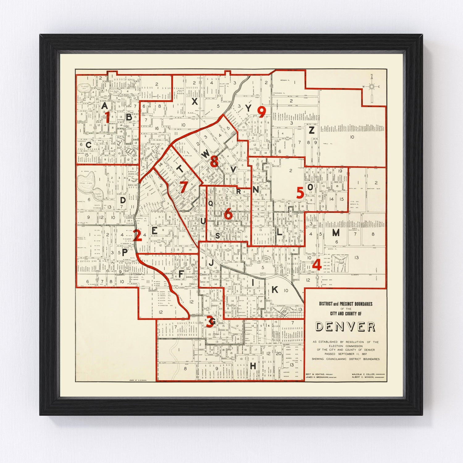 Vintage Map of Denver County, Colorado 1937