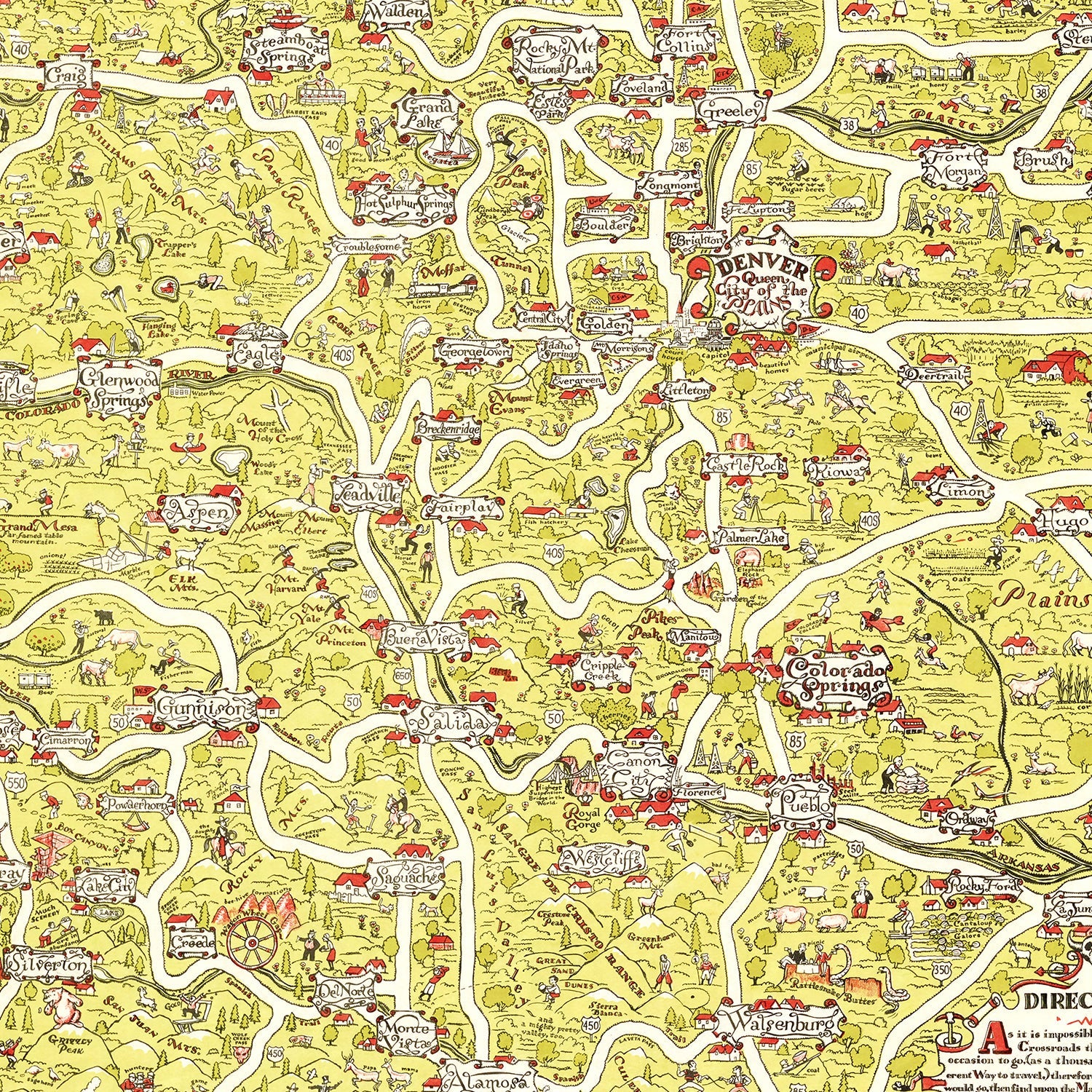 Vintage Map of Colorado 1930