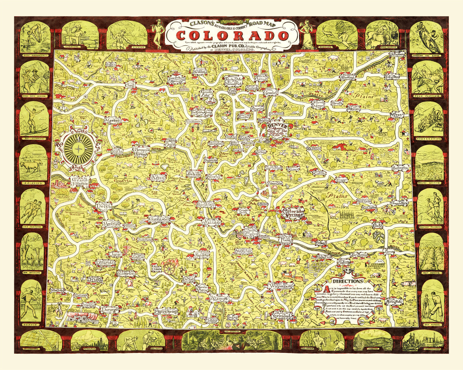 Vintage Map of Colorado 1930