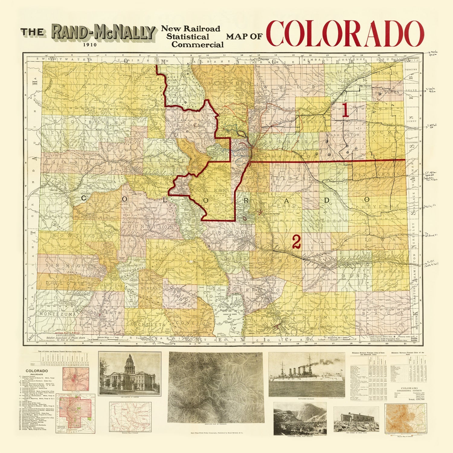 Vintage Map of Colorado 1910