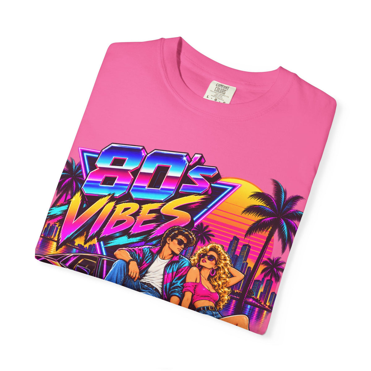 80s Vibes retro car scene T-shirt | neon palm sunset