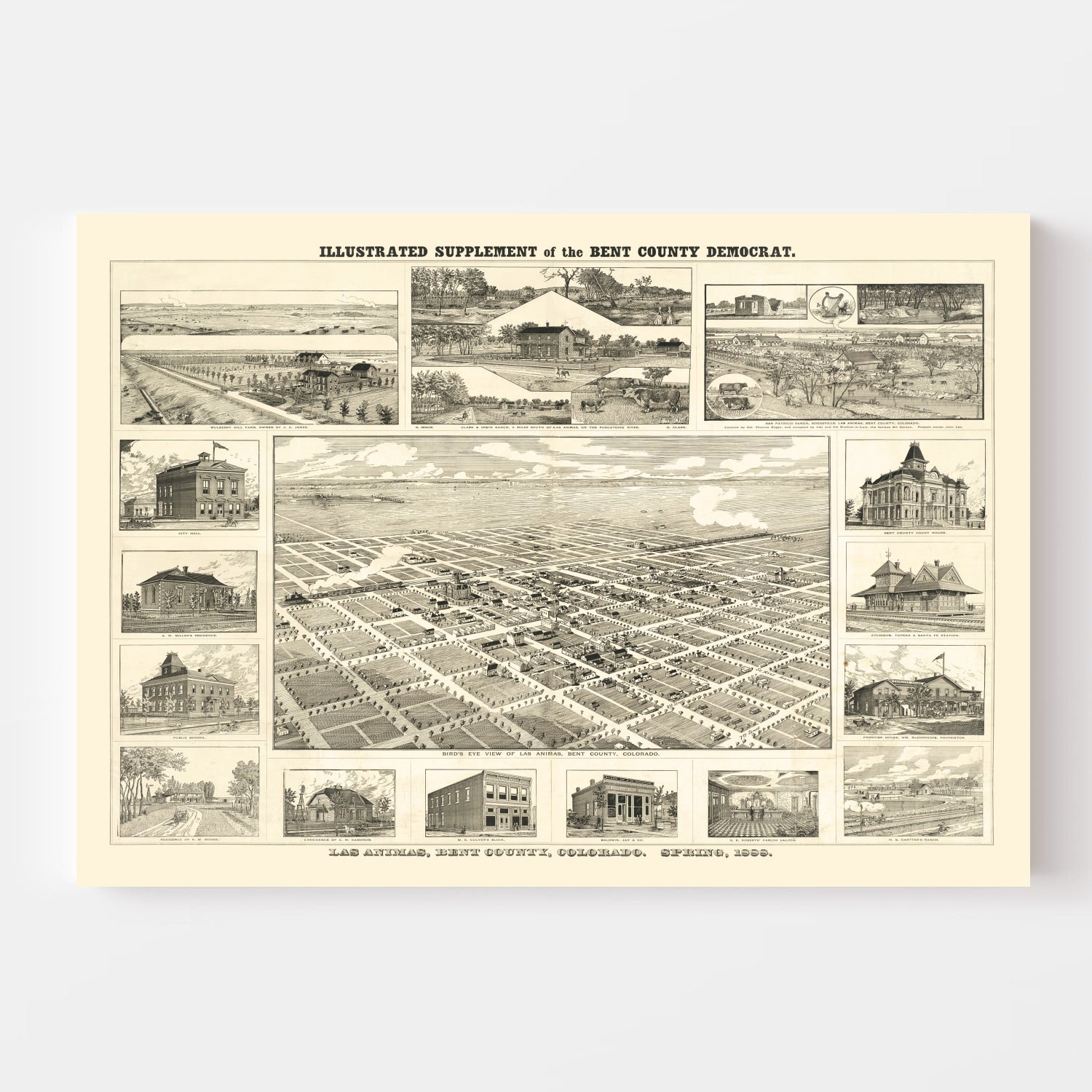 Vintage Map of Las Animas, Colorado 1888