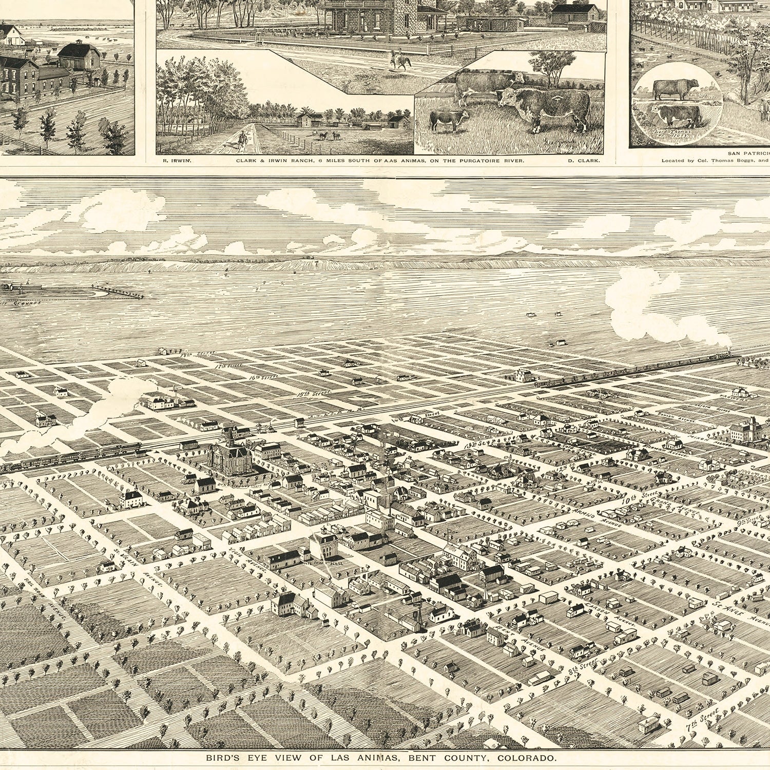 Vintage Map of Las Animas, Colorado 1888