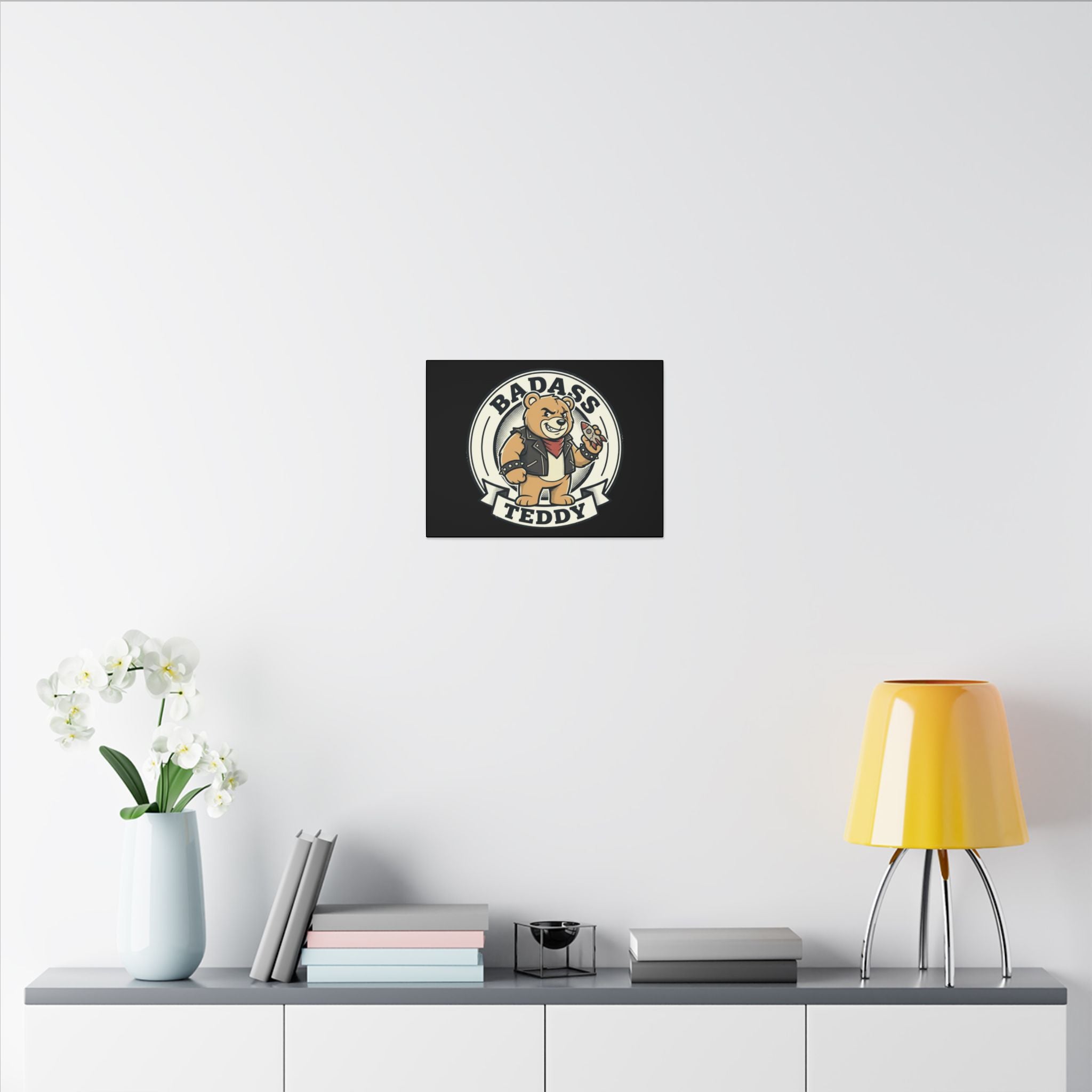 Badass Teddy Canvas Wall Art — Edgy Teddy Bear Stretched Matte Print