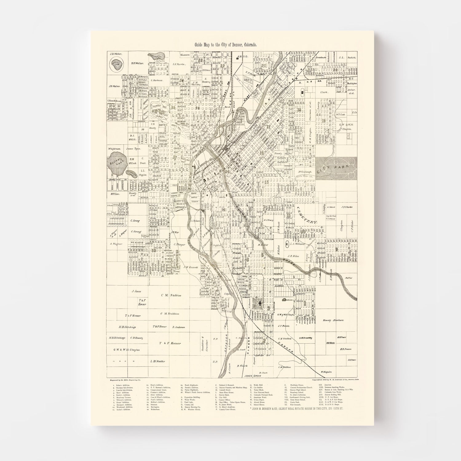 Vintage Map of Denver, Colorado 1882