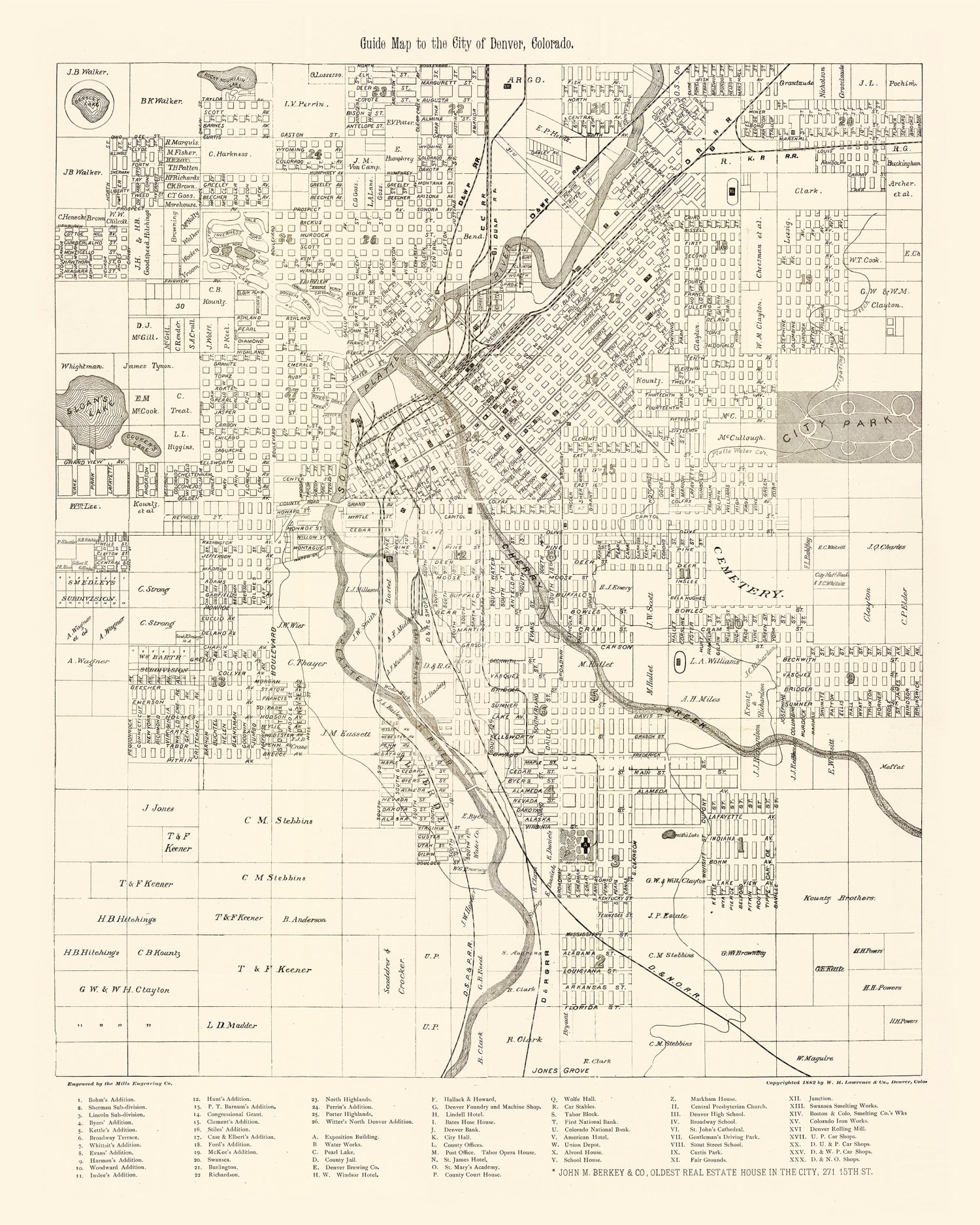Vintage Map of Denver, Colorado 1882