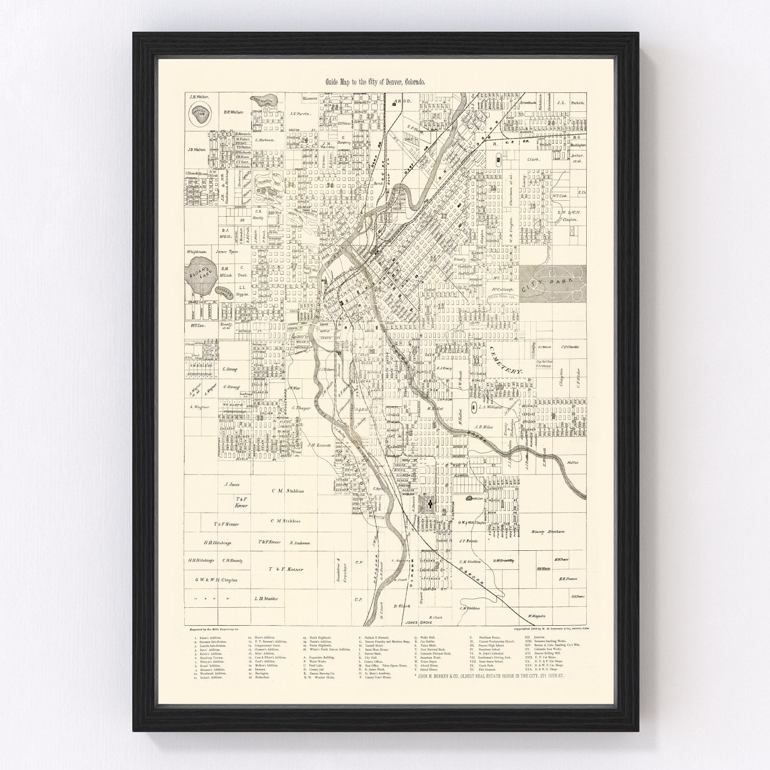 Vintage Map of Denver, Colorado 1882