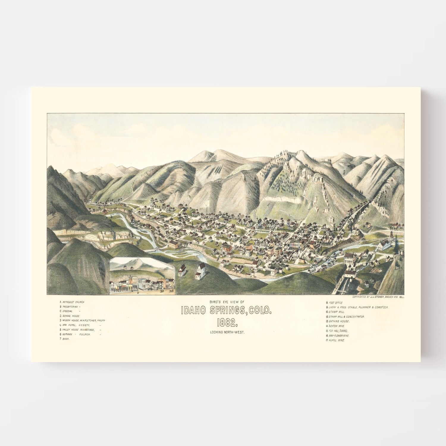 Vintage Map of Idaho Springs, Colorado 1882