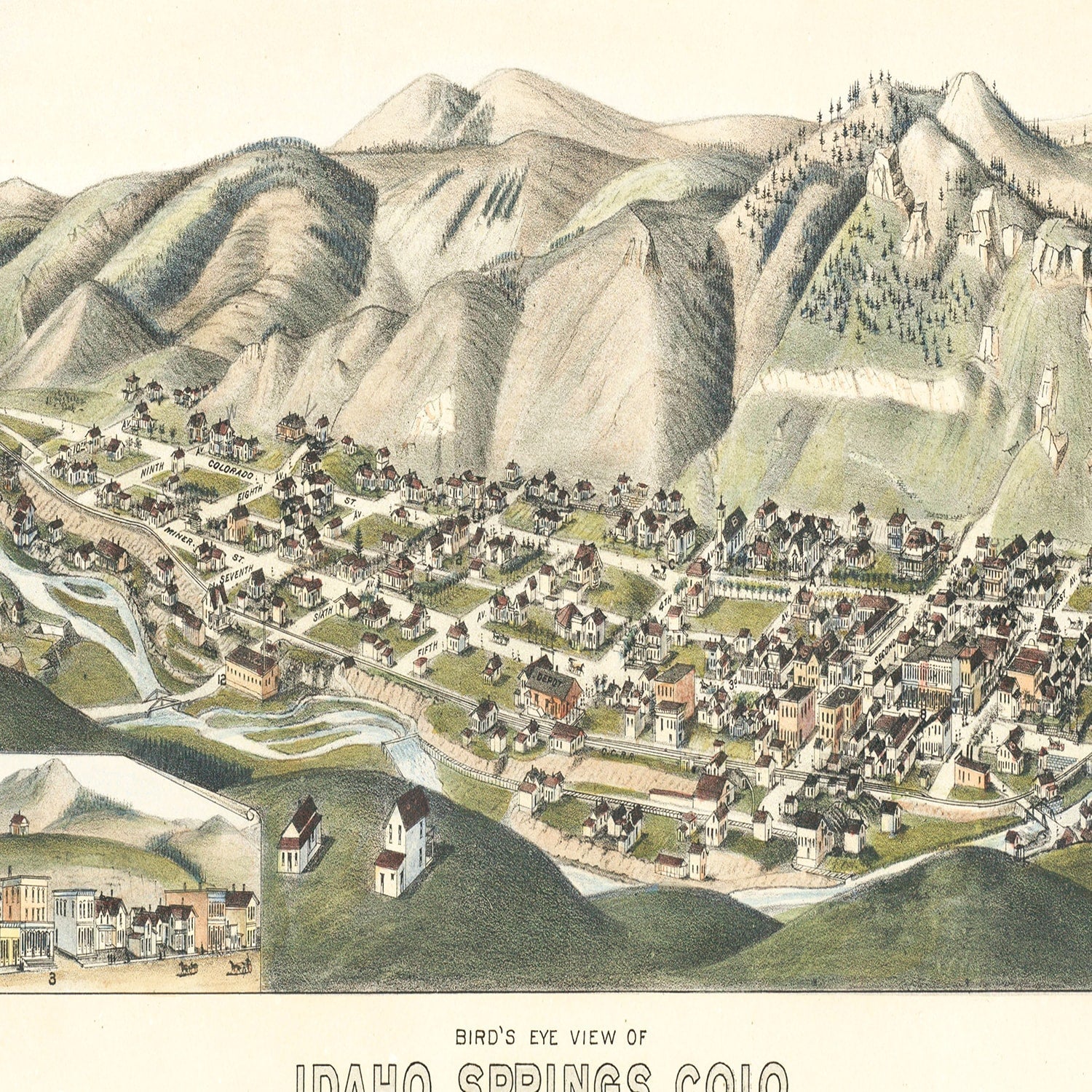 Vintage Map of Idaho Springs, Colorado 1882