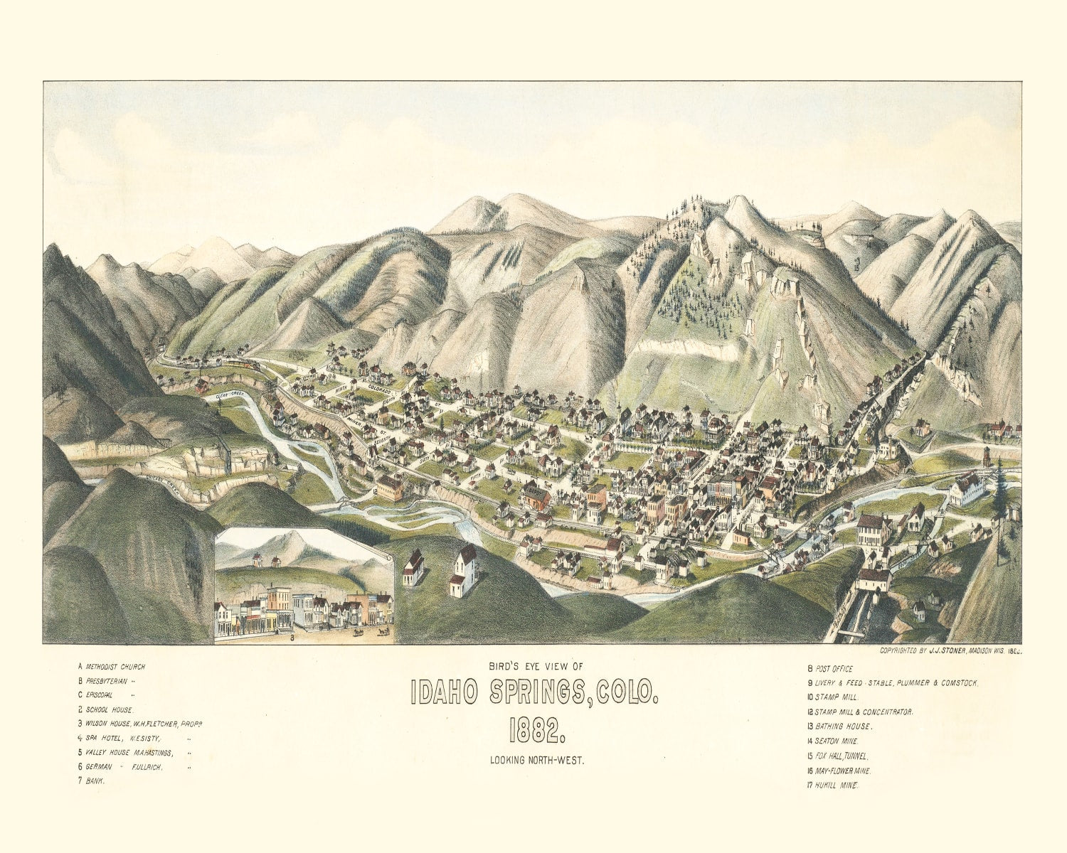 Vintage Map of Idaho Springs, Colorado 1882
