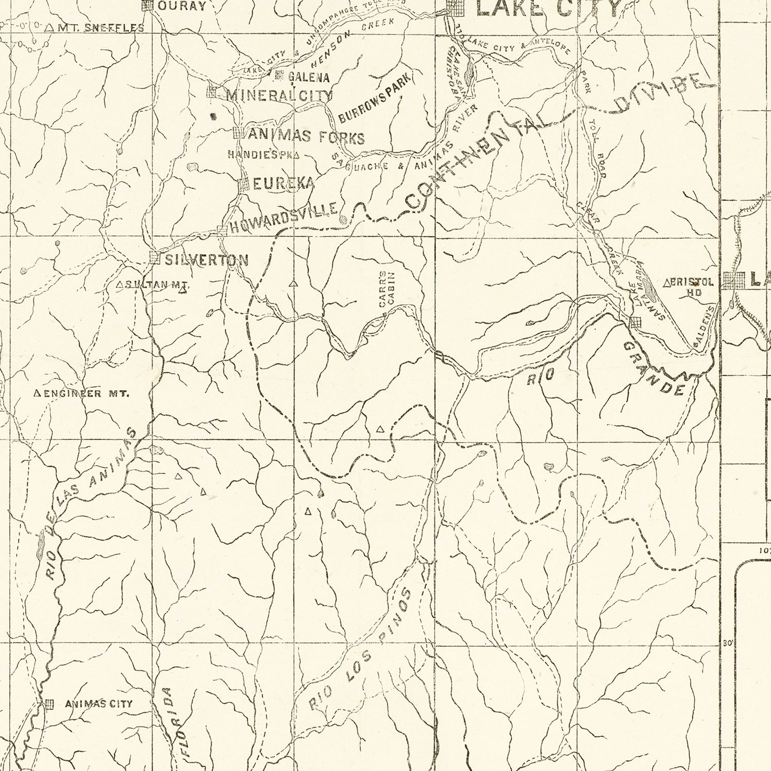 Vintage Map of San Juan, Colorado 1877