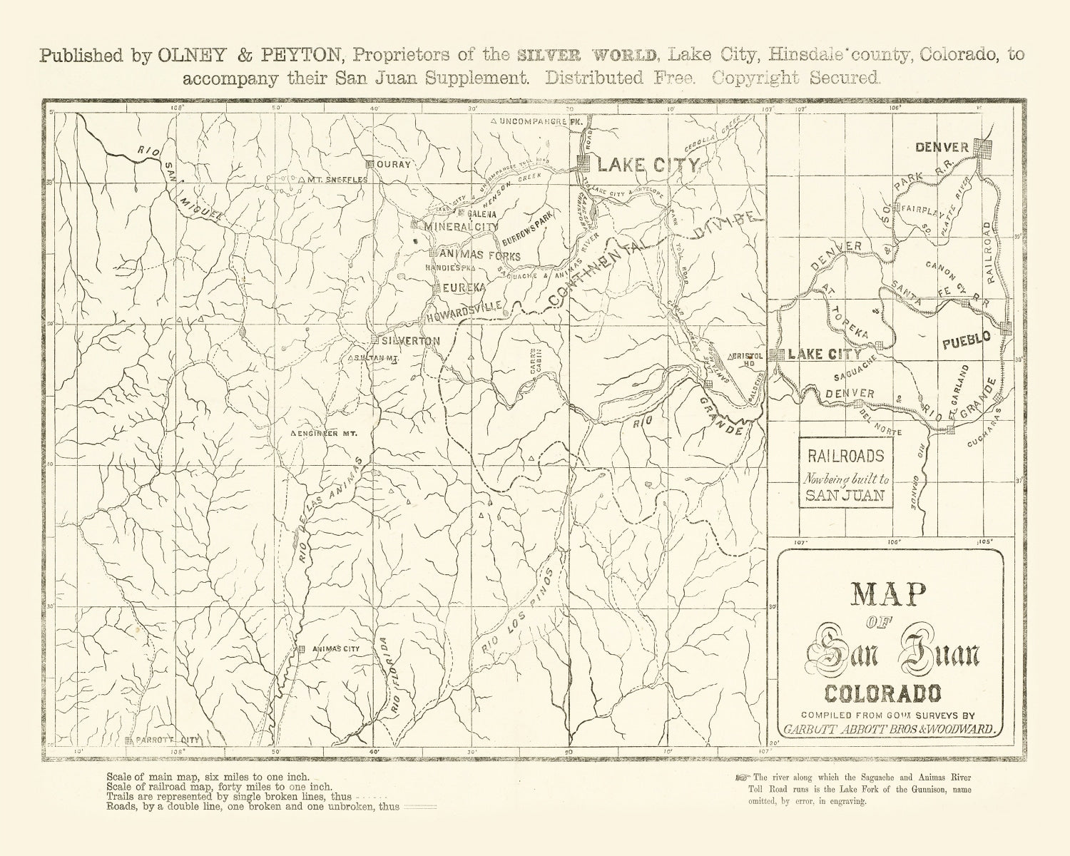 Vintage Map of San Juan, Colorado 1877