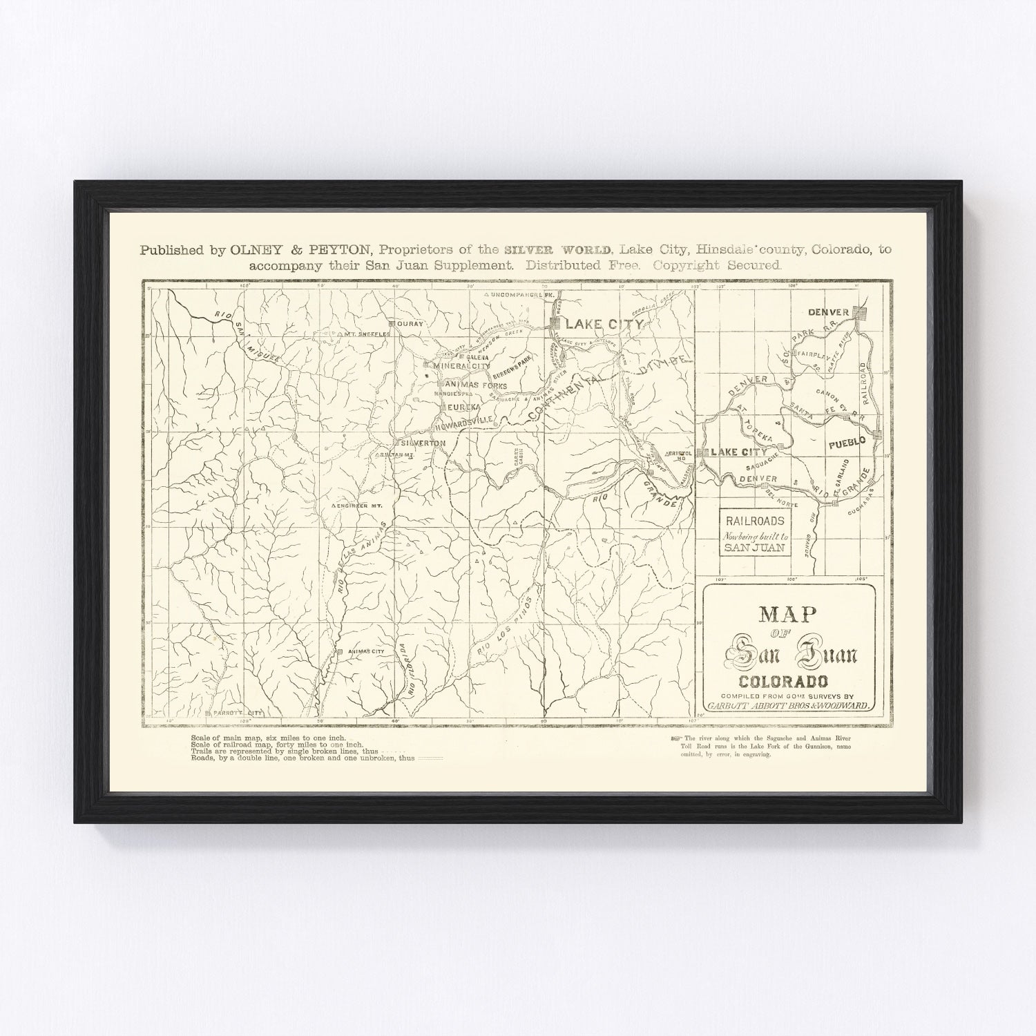 Vintage Map of San Juan, Colorado 1877