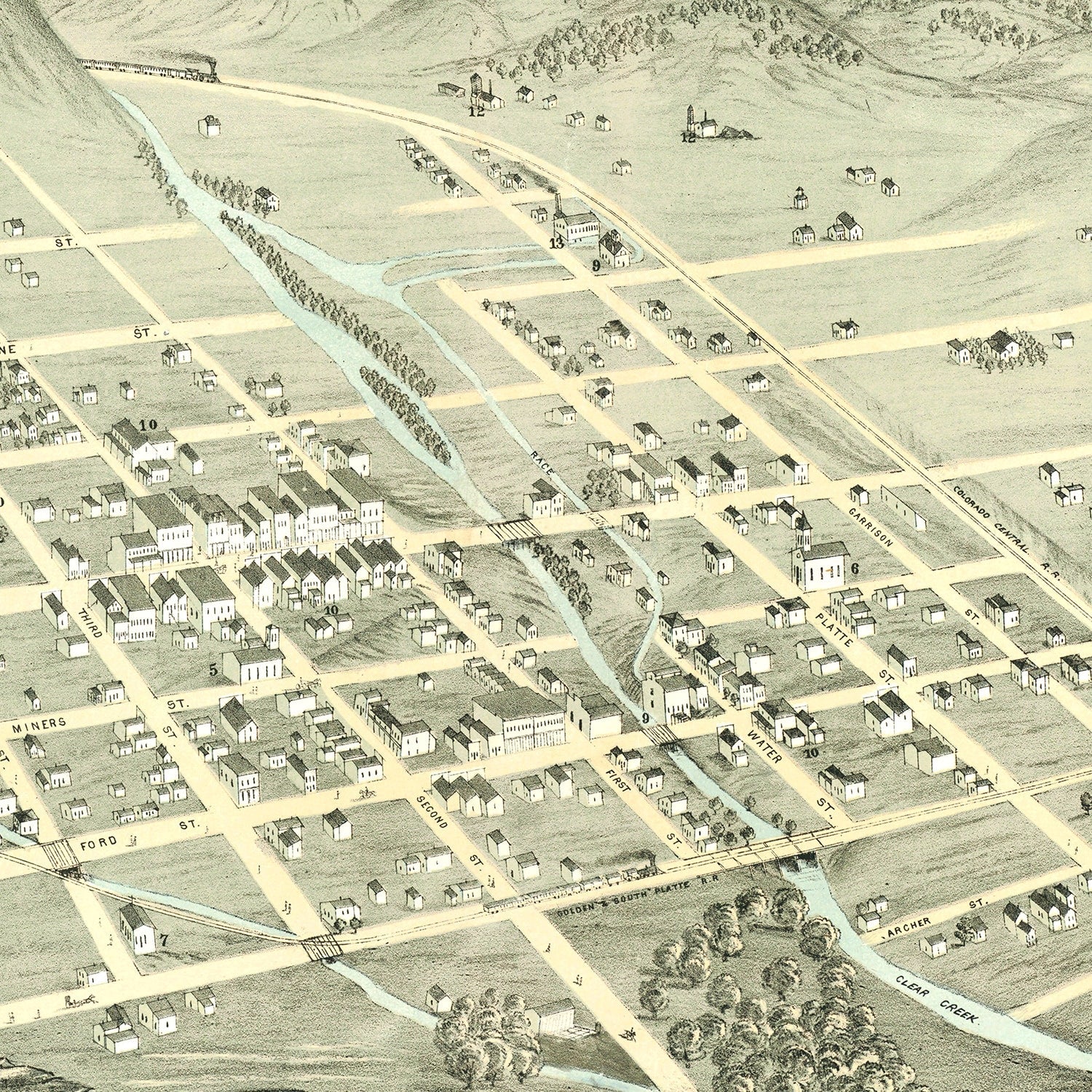 Vintage Map of Golden, Colorado 1873