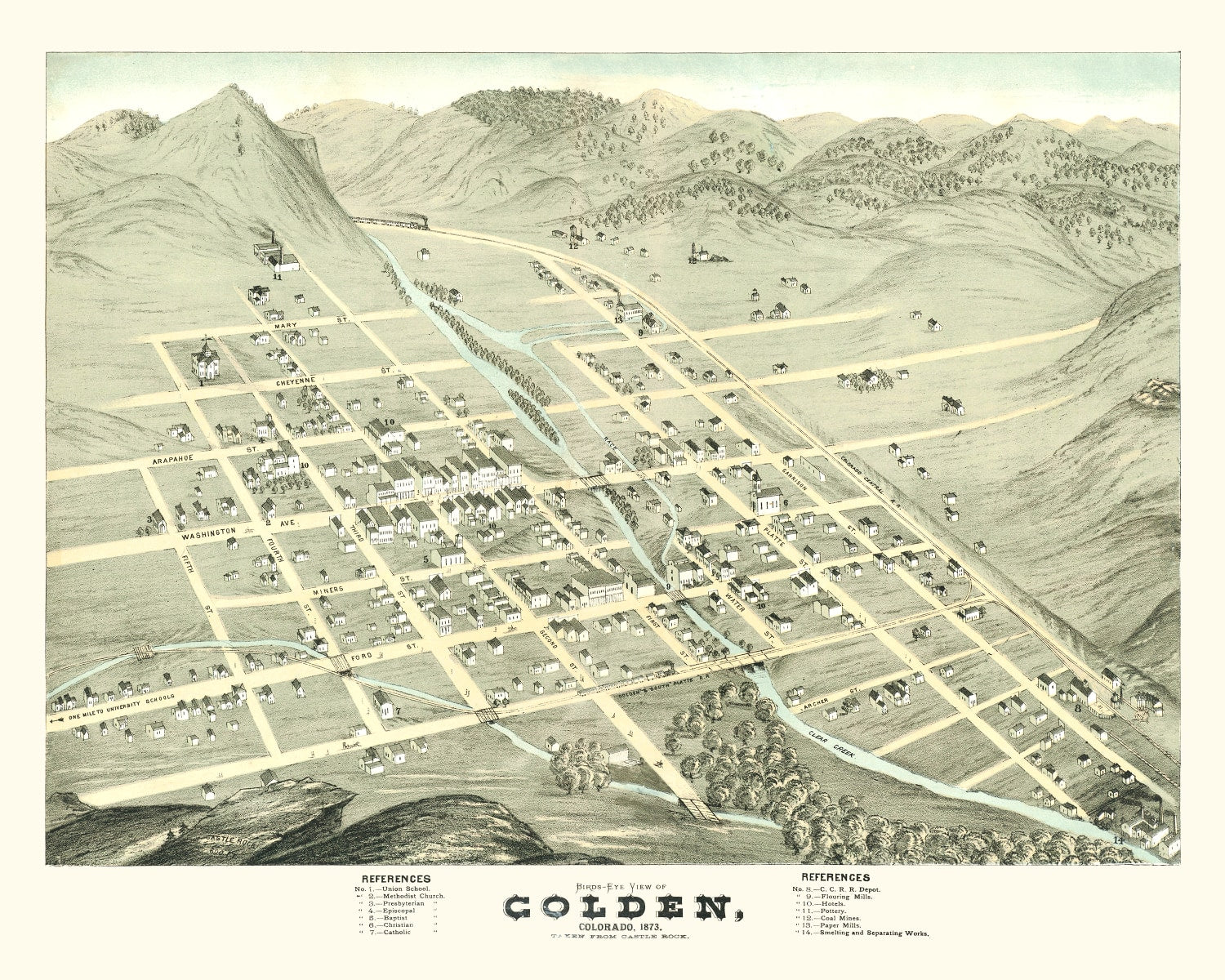 Vintage Map of Golden, Colorado 1873