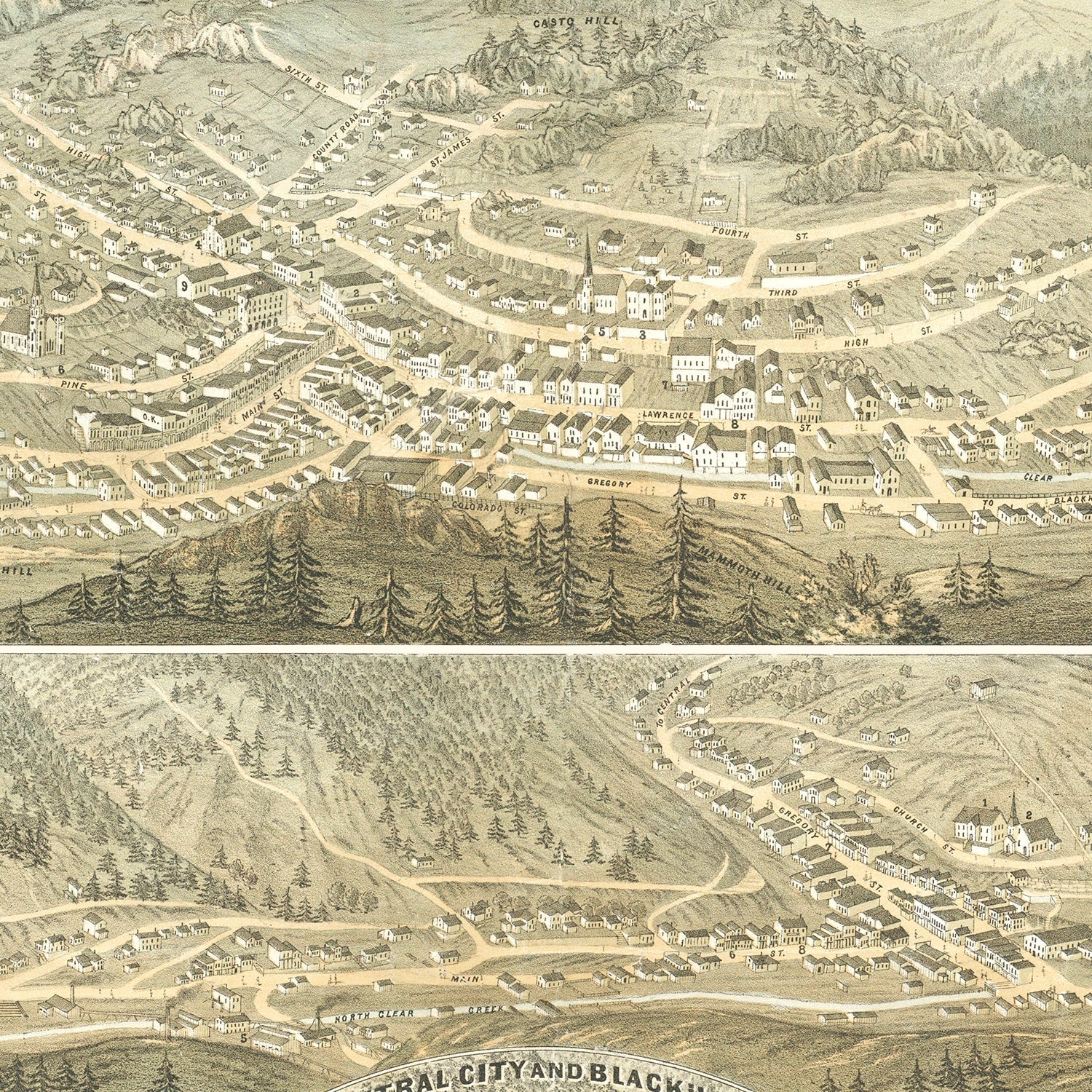 Vintage Map of Central City & Blackhawk, Colorado 1873