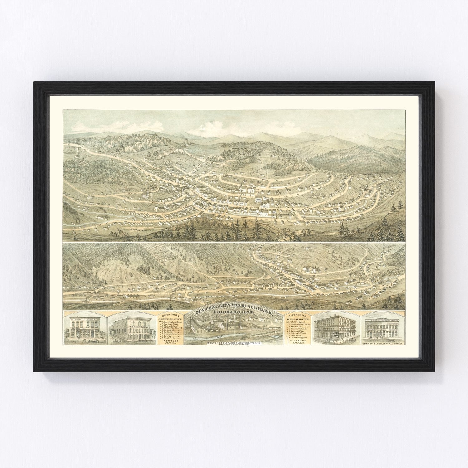Vintage Map of Central City & Blackhawk, Colorado 1873