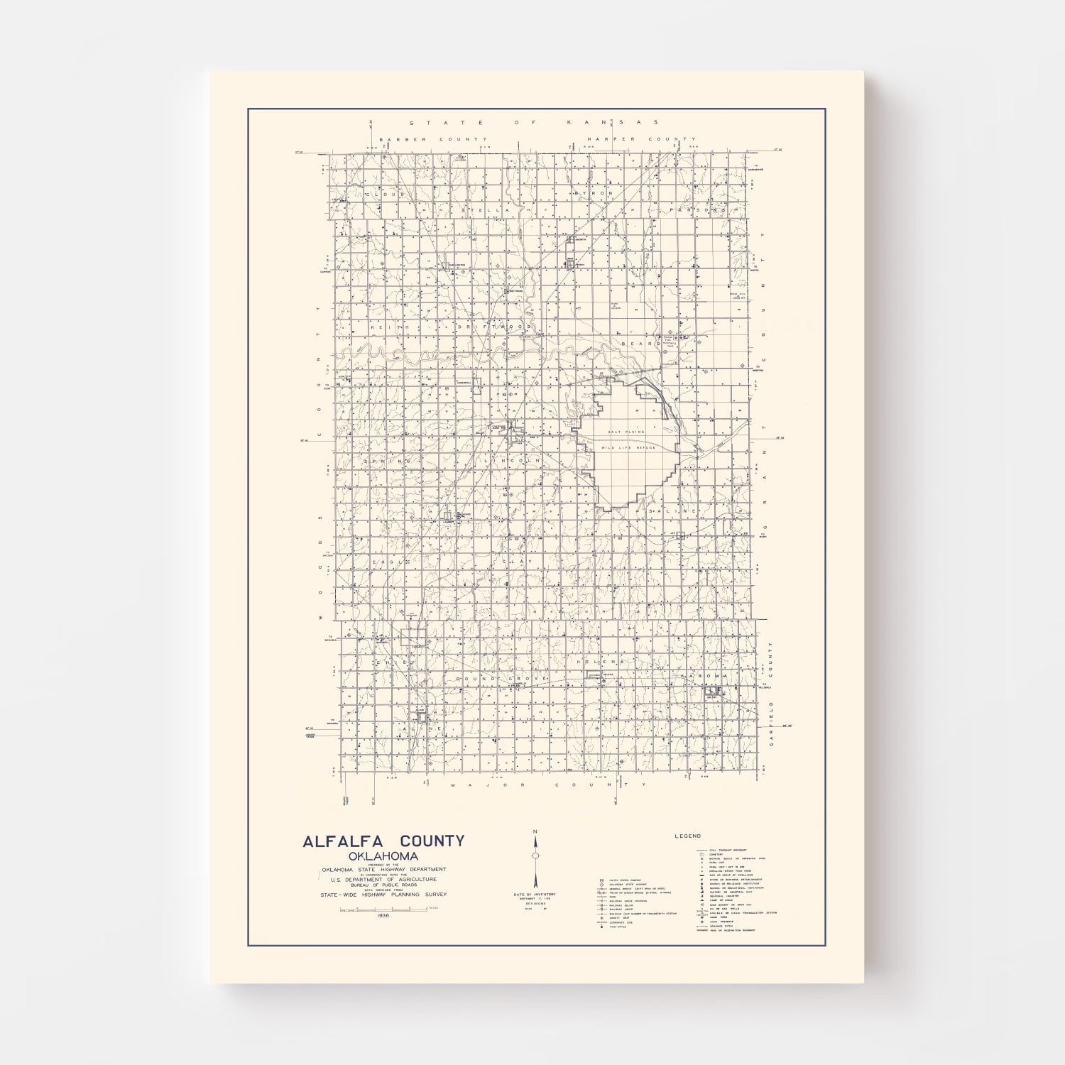 Vintage Map of Alfalfa County, Oklahoma 1936