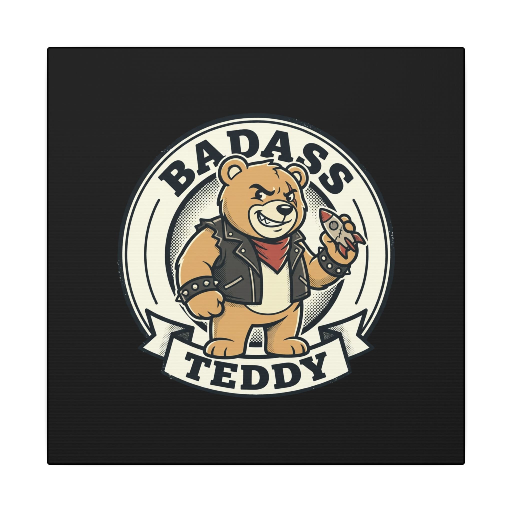 Badass Teddy Canvas Wall Art — Edgy Teddy Bear Stretched Matte Print