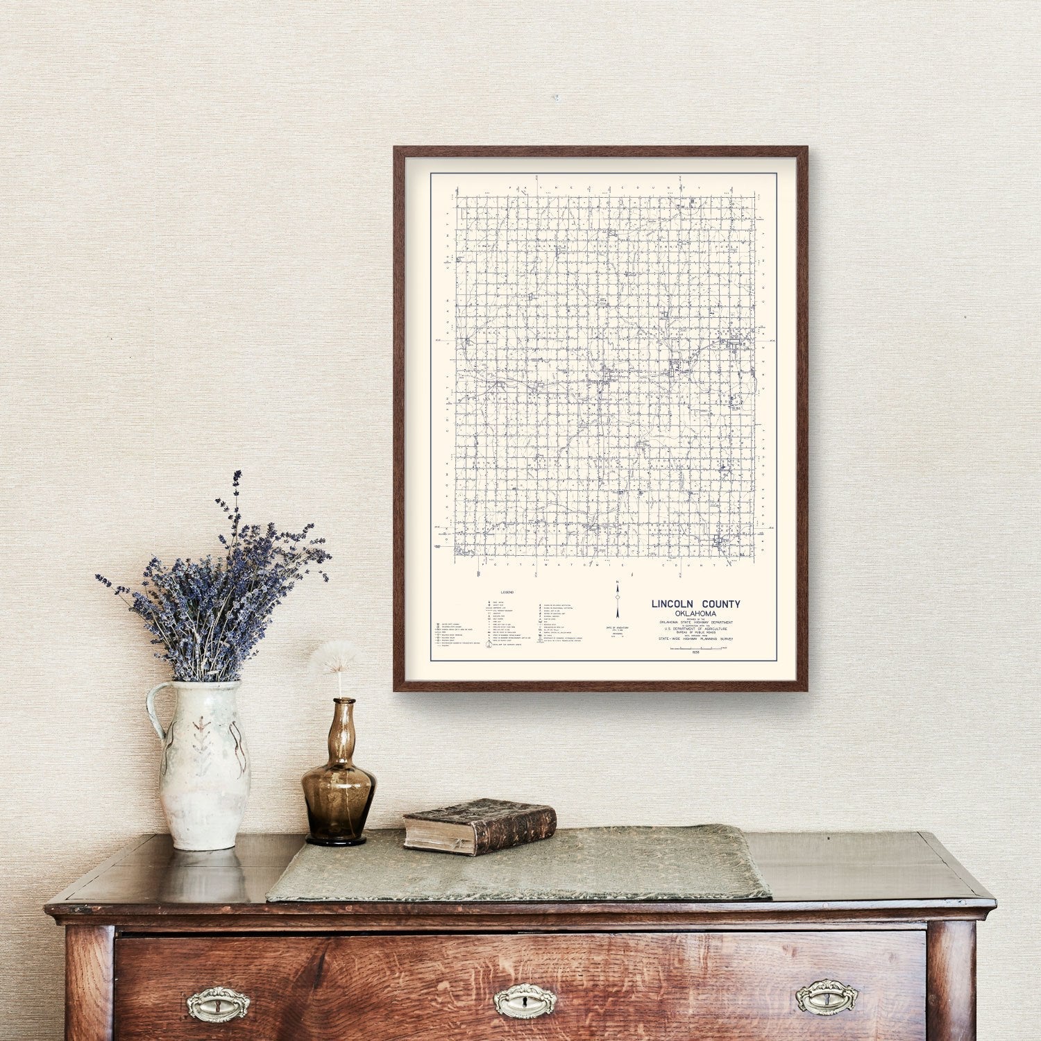 Vintage Map of Lincoln County, Oklahoma 1936
