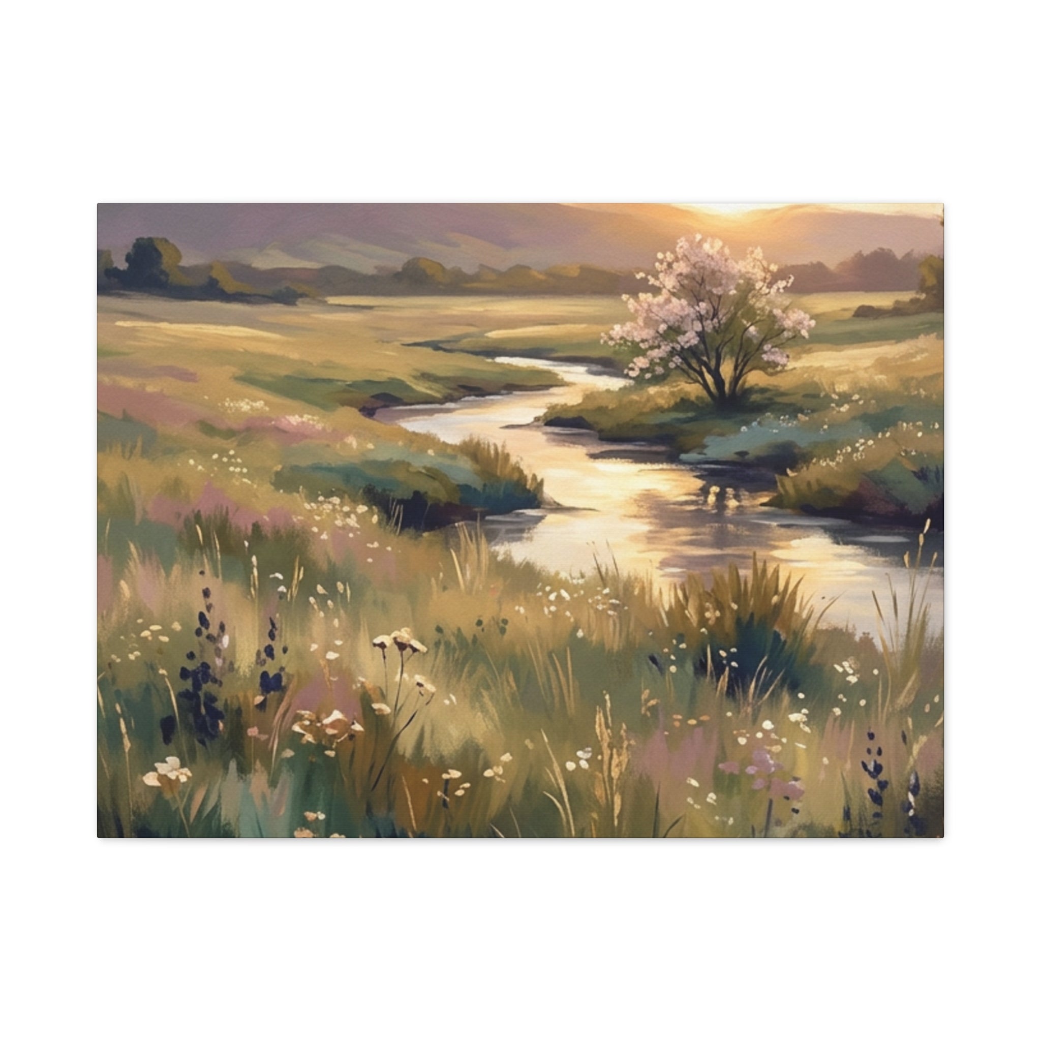 Serene Meadow Stream Matte Canvas Art — Stretched Wall Decor
