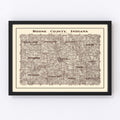 Vintage Map of Boone County, Indiana 1936