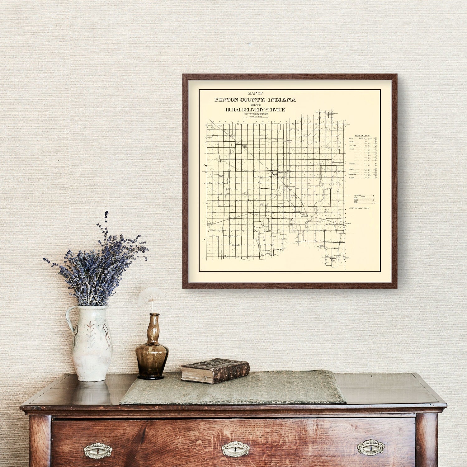 Vintage Map of Benton County, Indiana 1909
