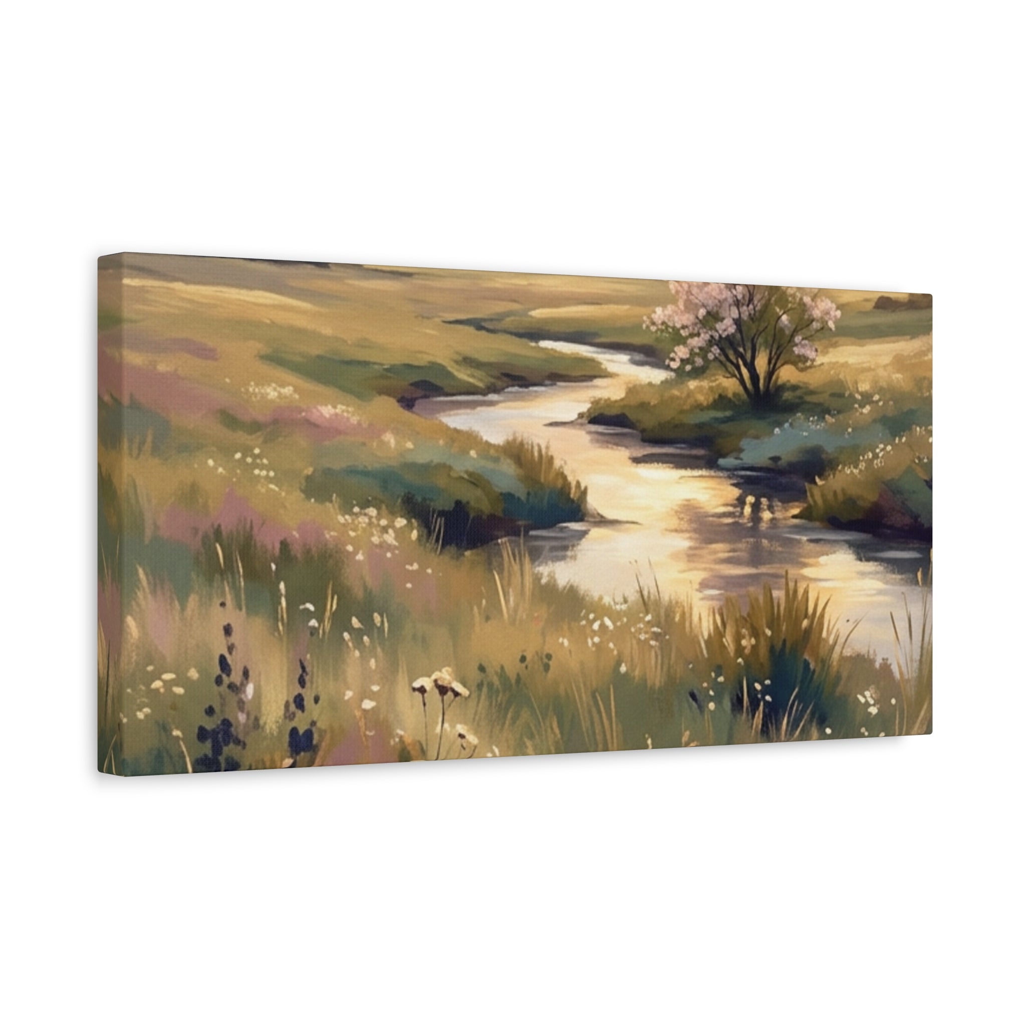 Serene Meadow Stream Matte Canvas Art — Stretched Wall Decor