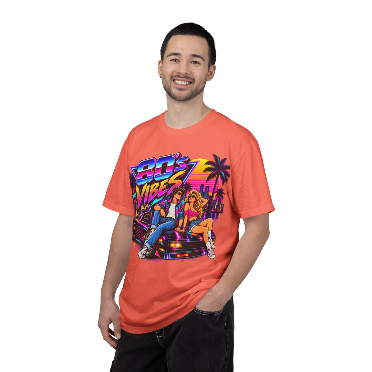 80s Vibes retro car scene T-shirt | neon palm sunset
