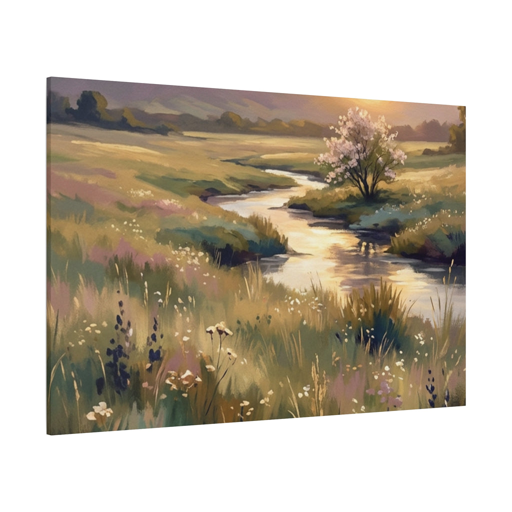 Serene Meadow Stream Matte Canvas Art — Stretched Wall Decor