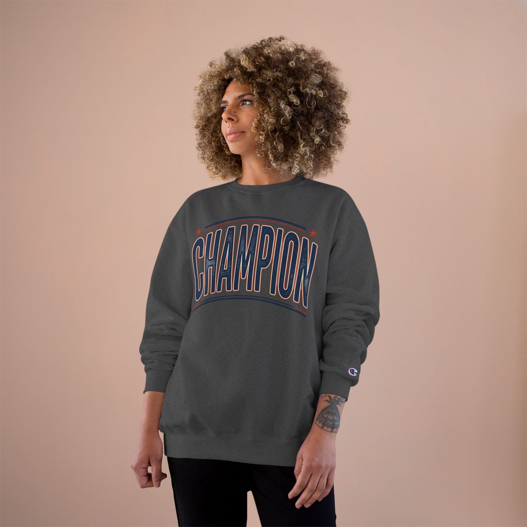 Champion Graphic Sweatshirt — Retro Arch Lettering Pullover