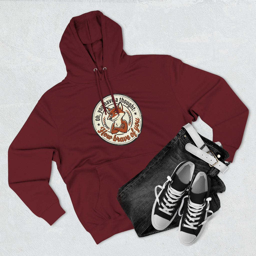 Fox Badge Hoodie — "Be Brave & Kind" Retro Emblem Fleece Hoodie