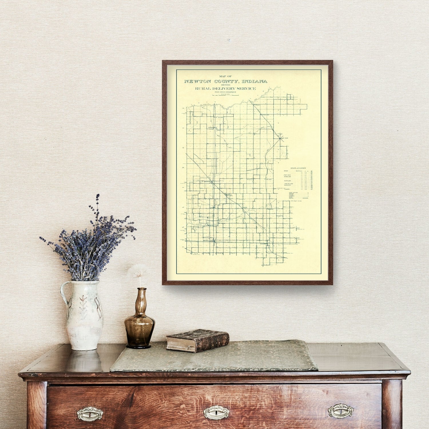 Vintage Map of Newton County, Indiana 1909