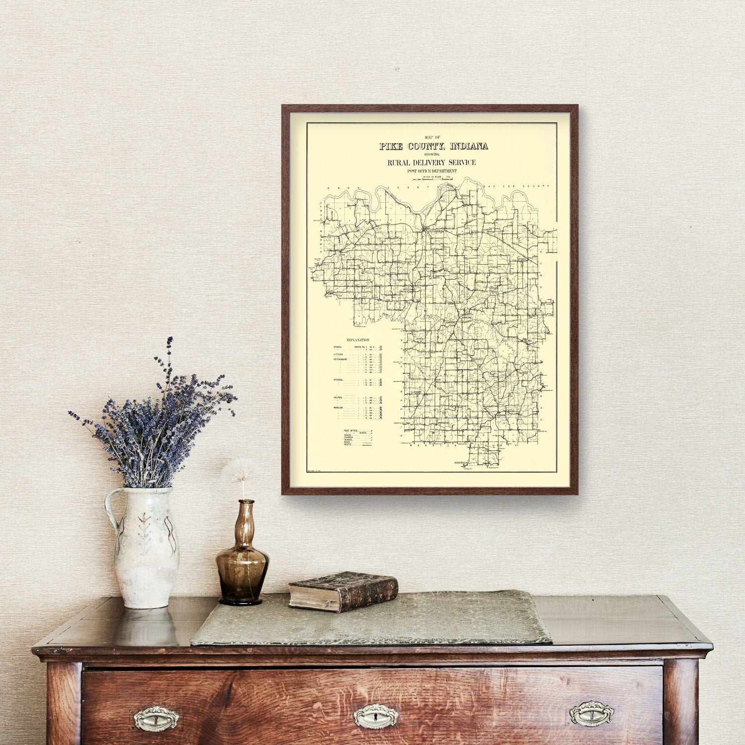 Vintage Map of Pike County, Indiana 1910