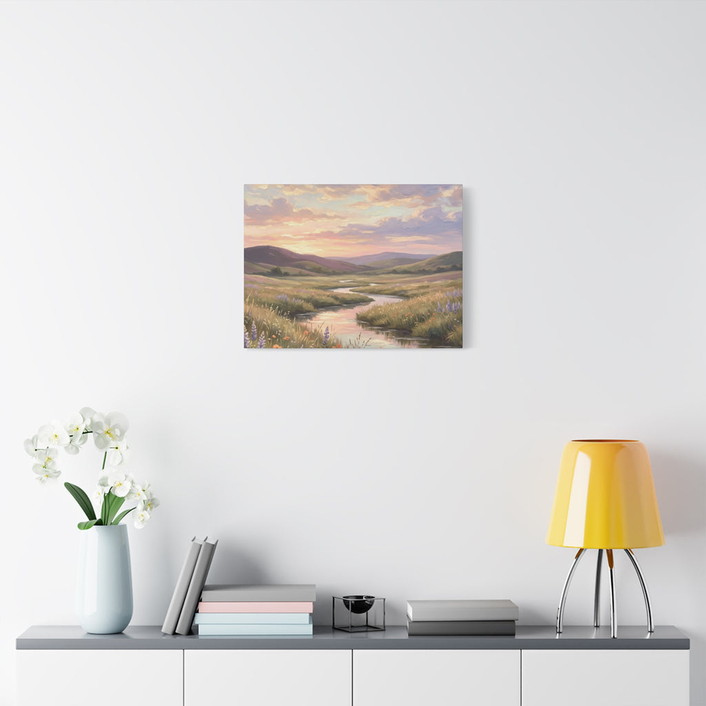 Sunset Meadow Canvas Wall Art - Stretched Matte Landscape Print